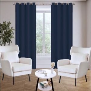 Navy Blue Grommet Full-Length Curtains Modern Accents 1 Panel